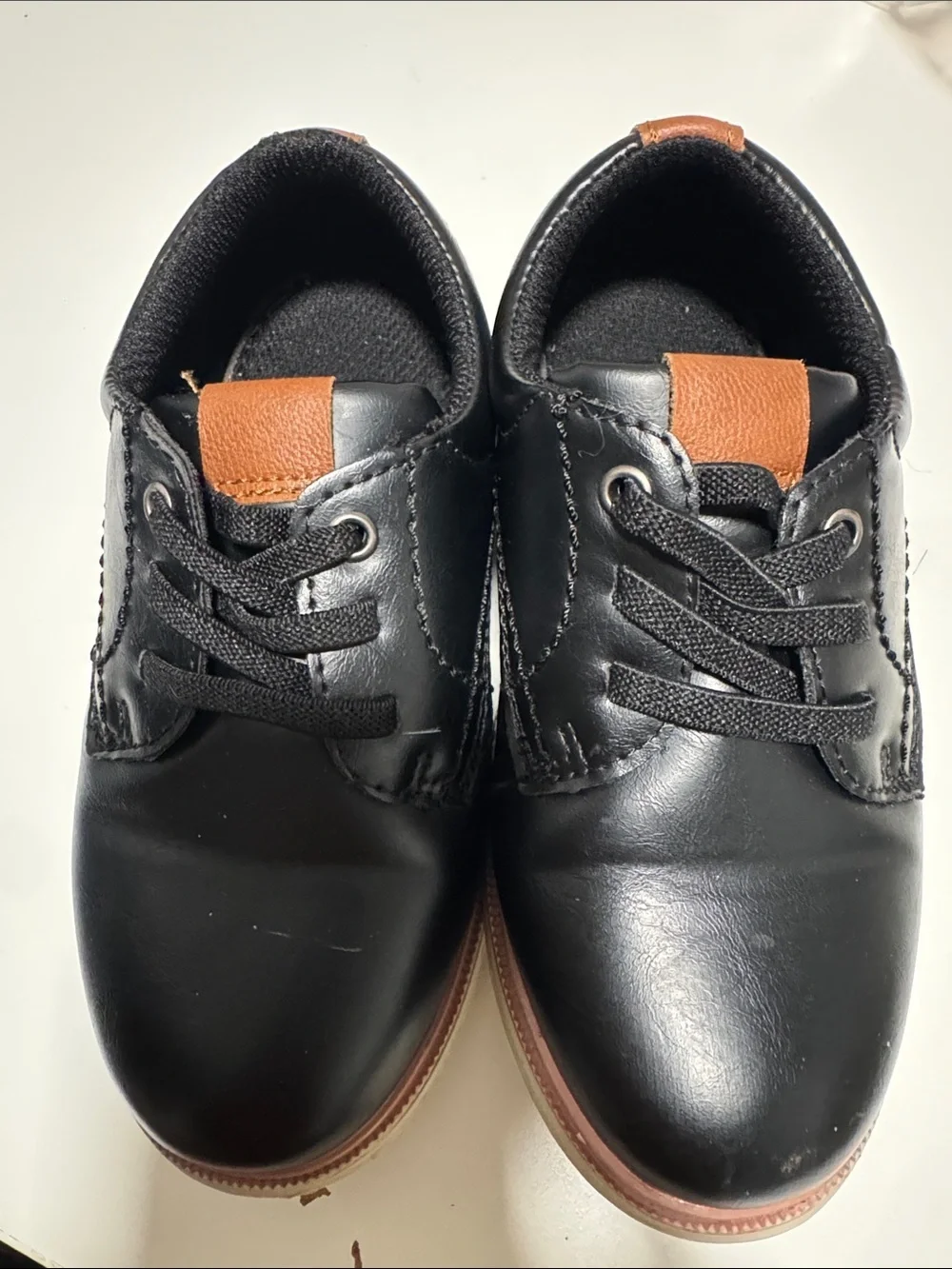 Kids Black Dress Shoes with Brown Accent
